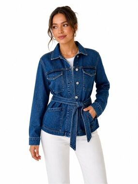 Industry Denim Belted Utility Jacket Medium Wash Workwear Shacket M